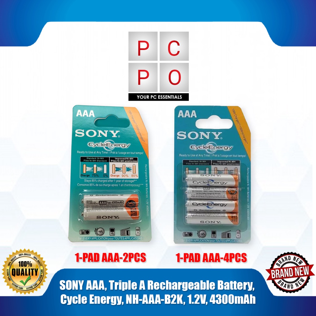 SONY AAA, Triple A Rechargeable Battery, Cycle Energy, NH-AAA-B2K, 1.2V ...