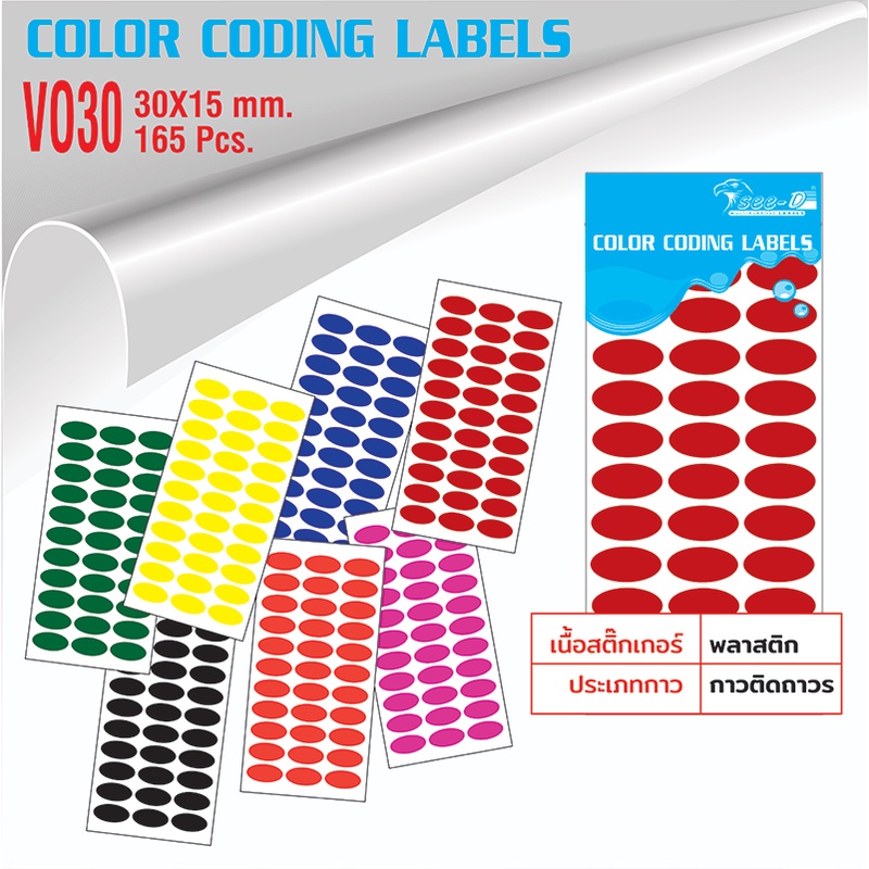 Oval Sticker 30x15 Mmplastic Body Color Coding Label -VO30 Contains 5 ...