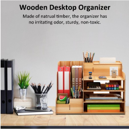 UN DIY Desktop Storage Box Wooden Office Multi-layer File Rack Supplies ...