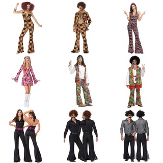 Halloween Carnival Party Adult Vintage 70s 80s Hippie Couples Cosplay  Costume Suit Music Festival Retro Disco Fancy Dress