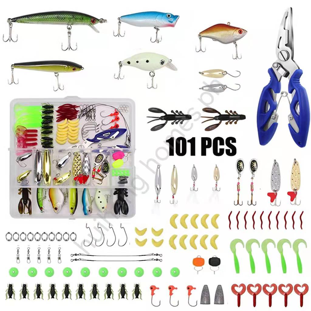 101PCS Fishing Lure Set Fishing Bait Set Including Spinners,VIB,Treble