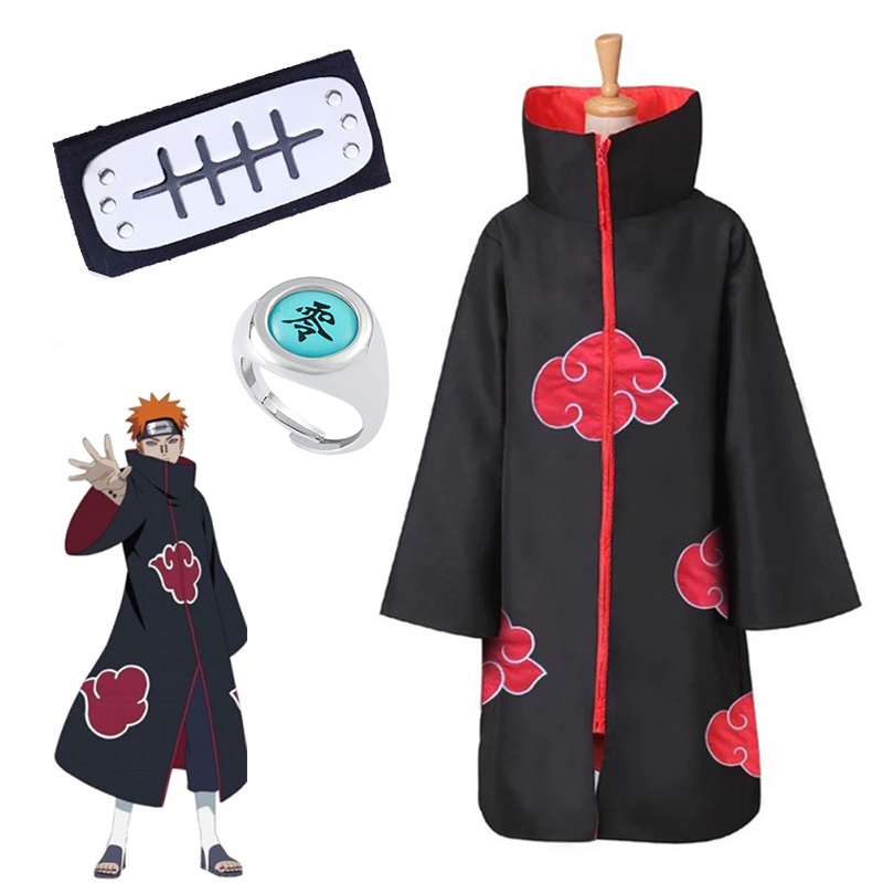 Anime Naruto Akatsuki Cloak Pain Headband Ring Ninja Cape Kids Adults ...