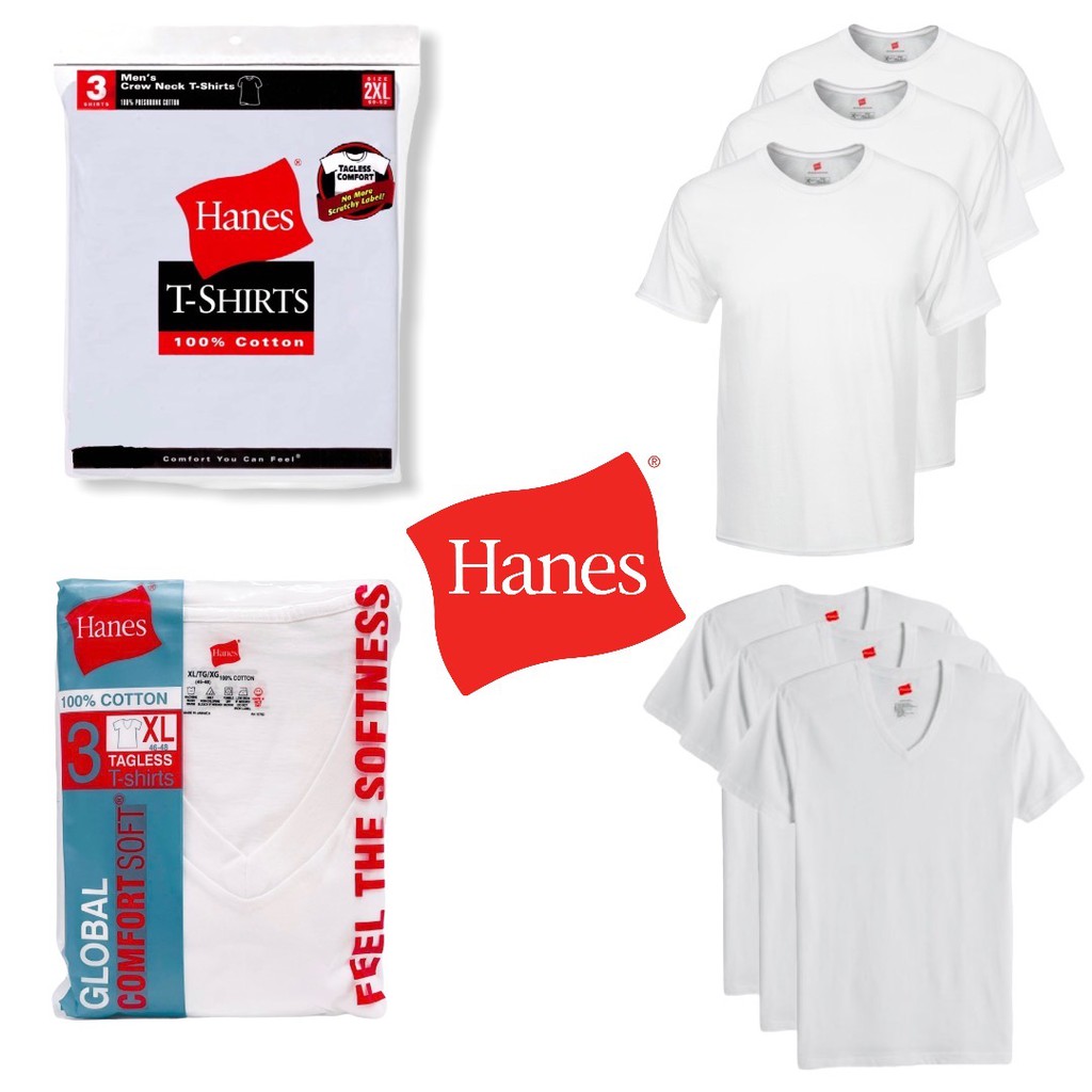 3 pcs Hanes Round Neck White T-Shirt 100% Cotton