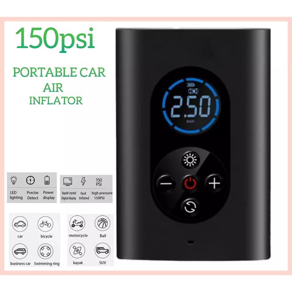 150psi Car Tire Air Inflator Smart Digital Wireless Inflatable Pump ...