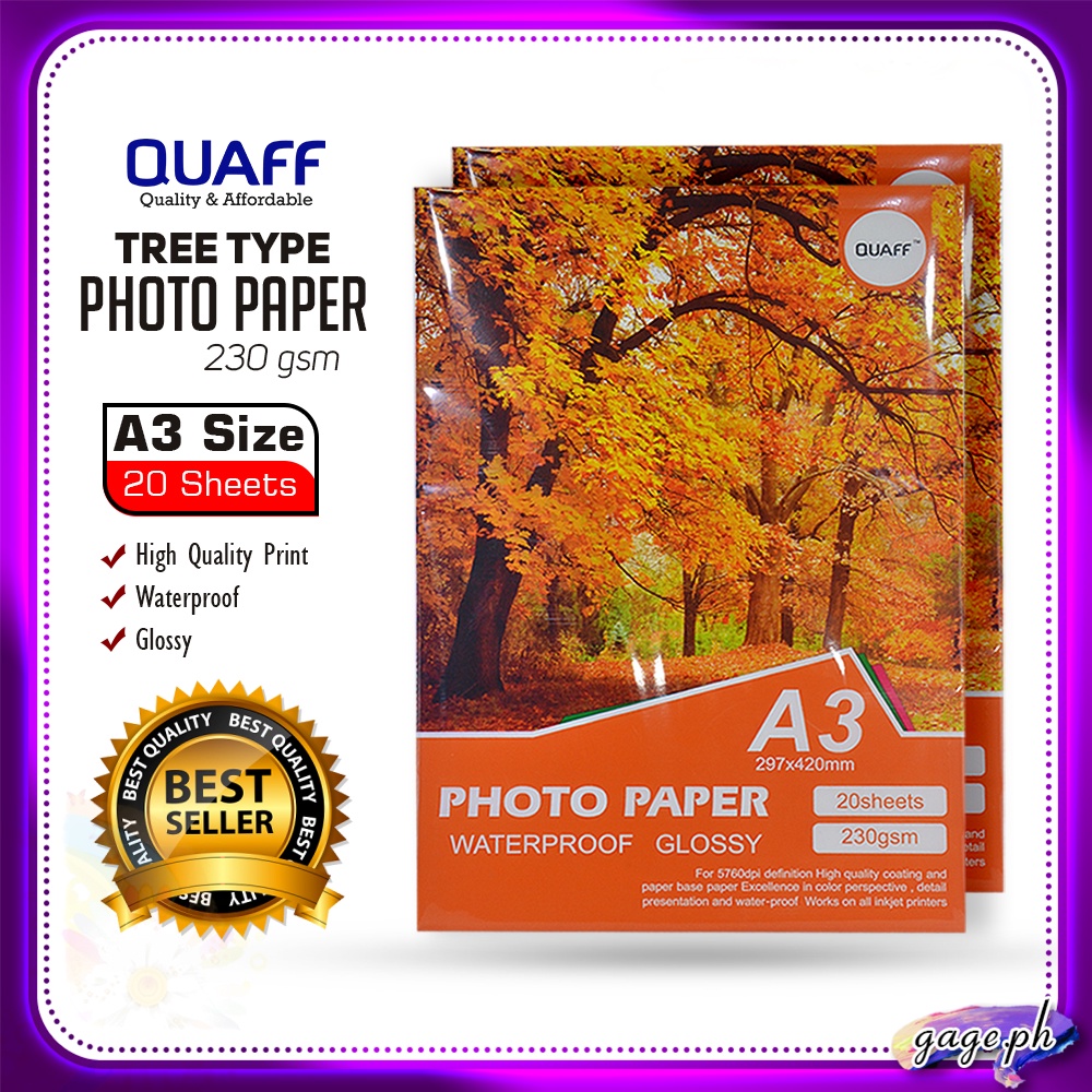 A3 Size Photo Paper CUYI & QUAFF RC Satin , RC High Glossy , Tree