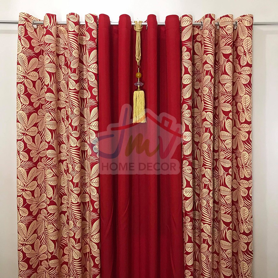 3 in 1 Set - Red Guava Leaves Ring Curtain (Tassel not Included ...