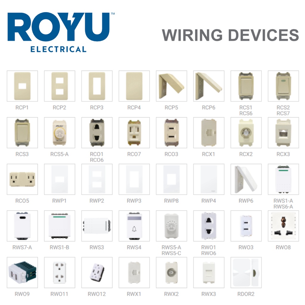 Royu Classic or Wide Plates, Switches, Outlets, Duplex AC Outlet, 3 Way