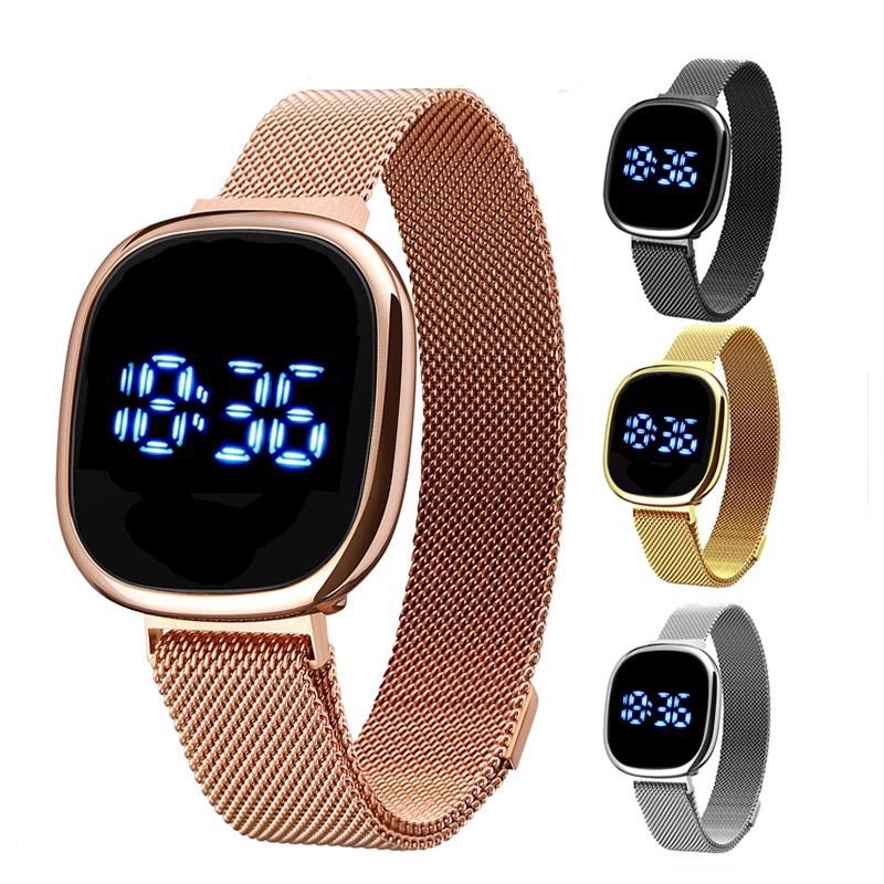 RELO LED Touch Screen Magnetic Buckle Digital Watch Fashion Stainless Wristwatch For Women Men