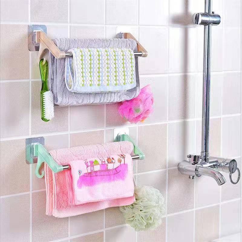 Strong Paste Dual Layer Suction Towel Rack Punch Free Hook Holder For Bathroom Toilet Kitchen