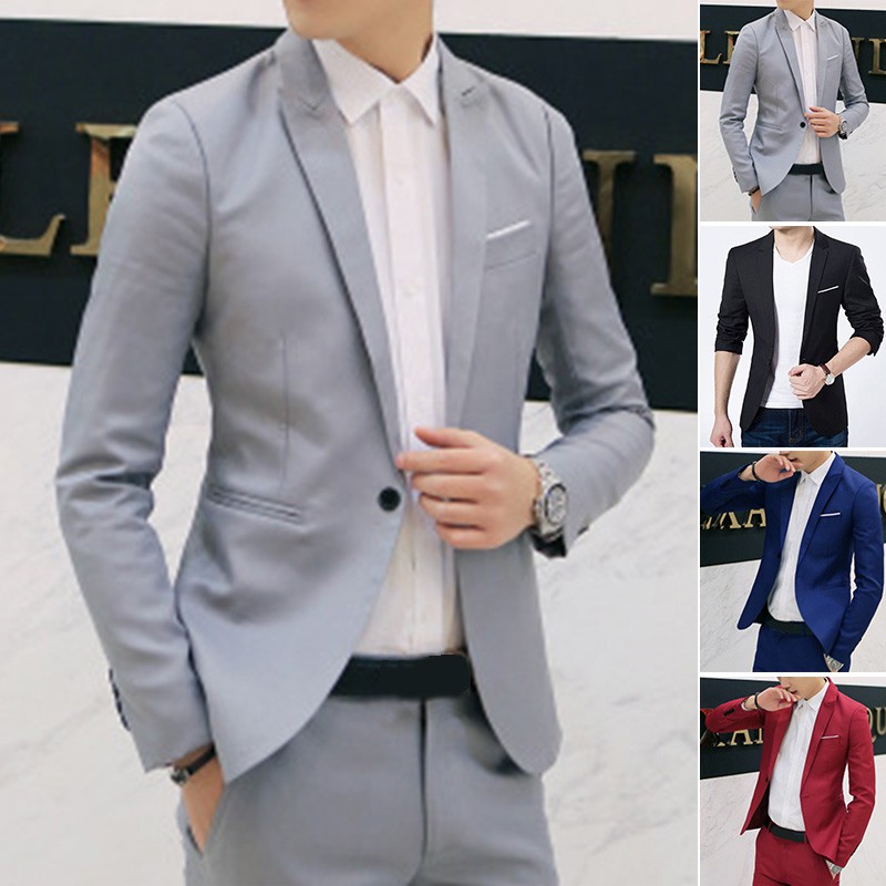 Men's Casual Slim Fit Formal One Button Suit Blazer Coat | Shopee ...