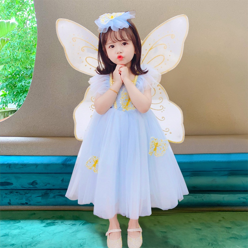 flower petal dress fairy DOLLY ALLOVER BUTTERFLIES FAIRY TUTU DRESS white