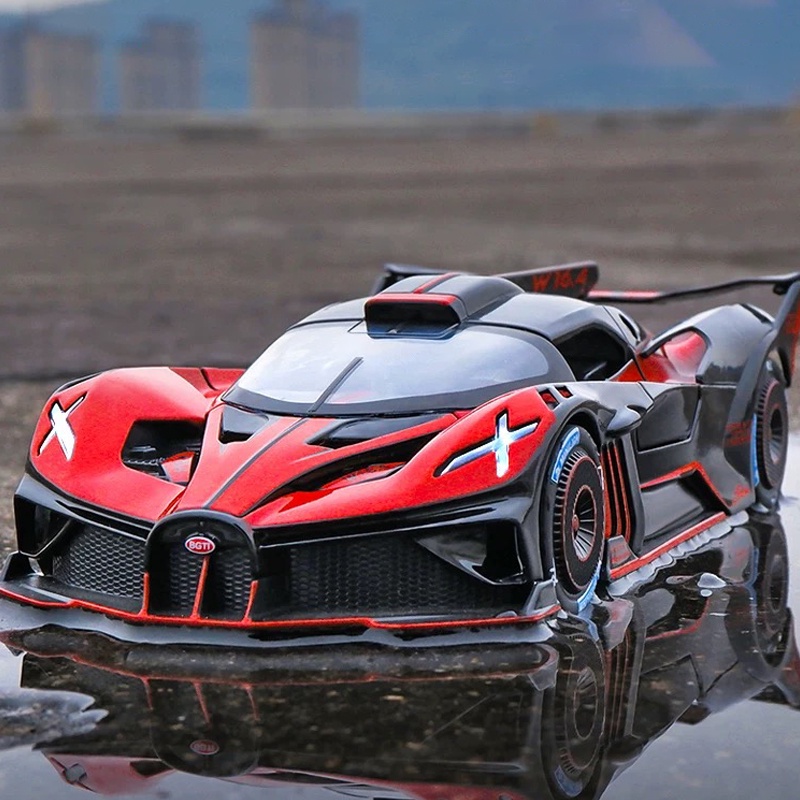 Bugatti Bolide 1/24 Scale Alloy Die-cast Pull Back Car - With Light & Sound, Opening Doors, Collectible Toy Car