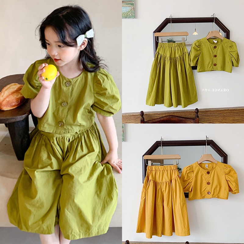 Girl Pure Cotton Set Summer Children's Wide Leg Pants Two Piece Set