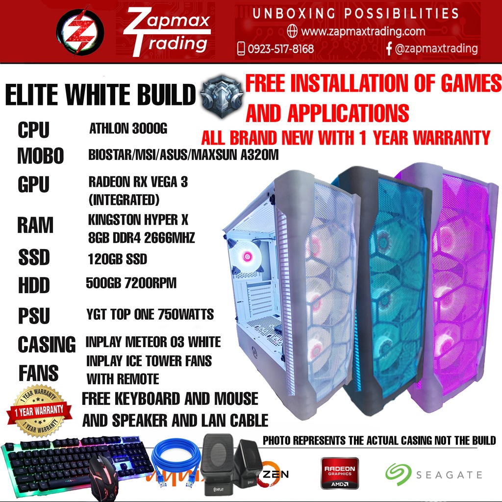 AMD ATHLON 3000G WHITE BUILD (BRAND NEW) / GAMING DESKTOP COMPUTER / WITH  HDD AND SSD / FREE INSTALL | Shopee Philippines