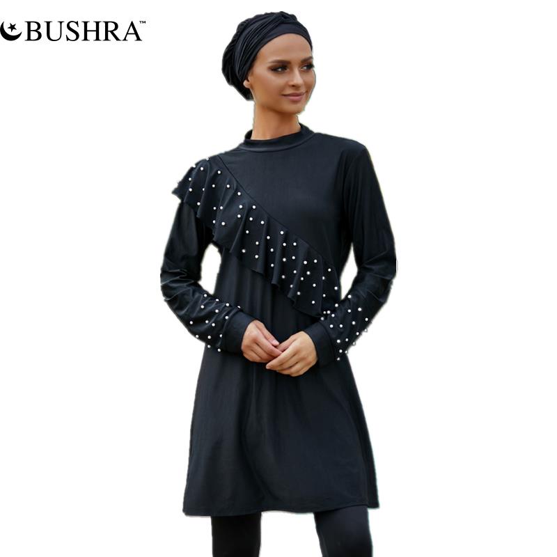 BUSHRA Burkini Long Mujer Muslim Swimwear 3 PCS Abaya Dubai Arabic