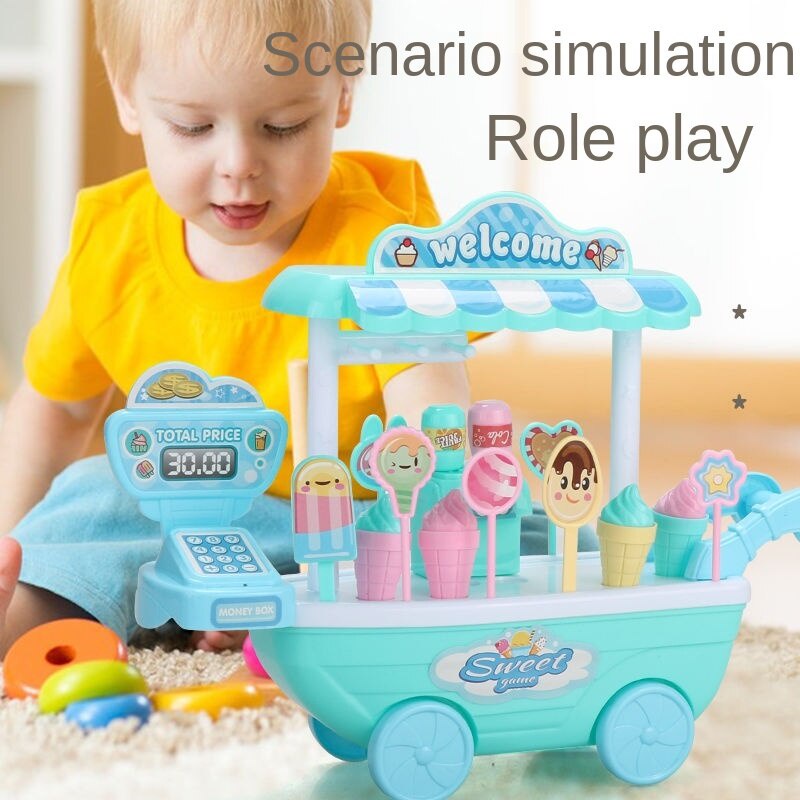 Children's house simulation ice cream cart toy ice cream cart Xiaoling toy  3-year-old baby's birthday gift