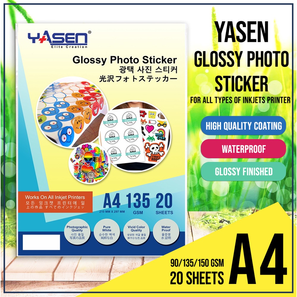 Yasen Glossy Matte Adhesive Photo Sticker Paper A4 Size 90gsm