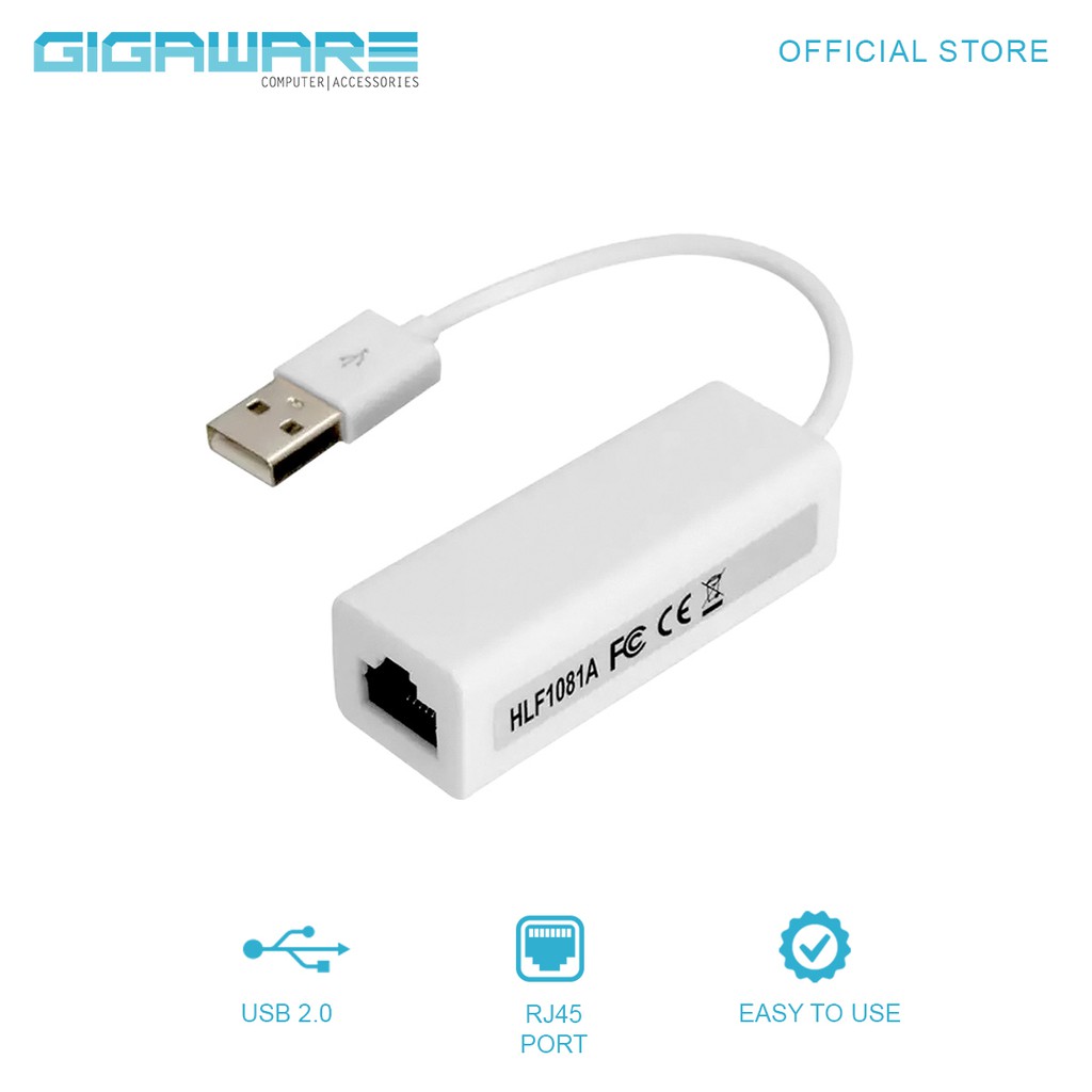 Gigaware USB 2.0 to RJ45 Lan Network Adapter Card (White