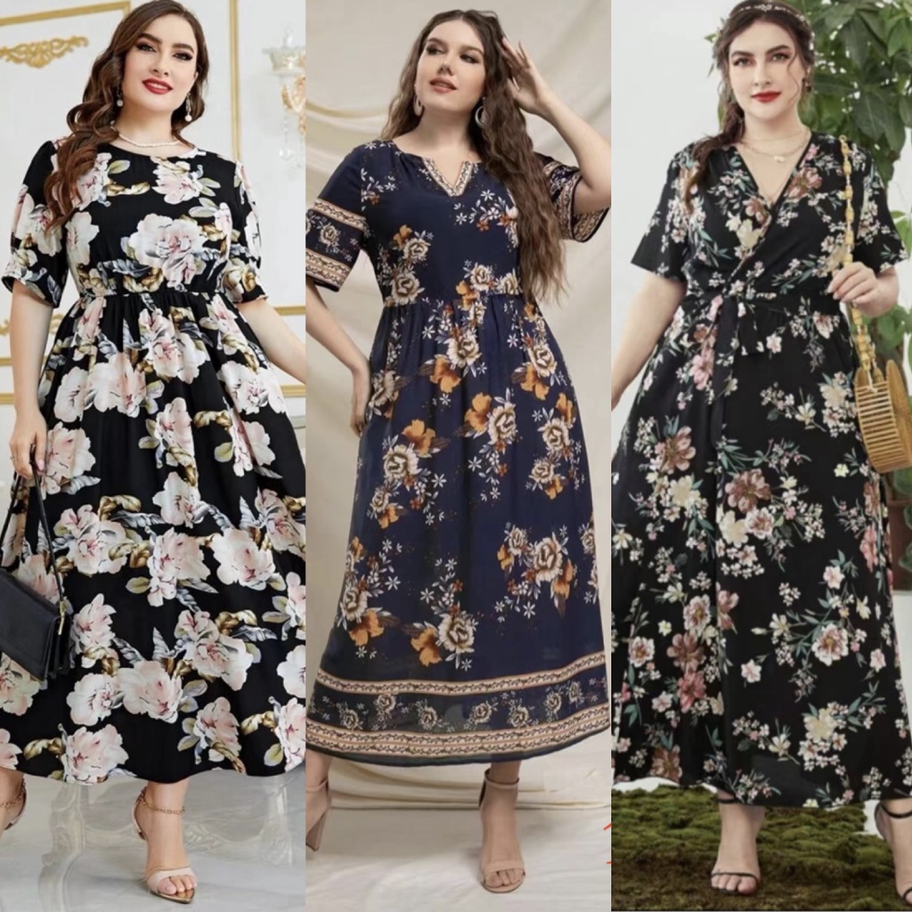 BANGKOK PLUS SIZE MAXI FLORAL DRESS ASSORTED DESIGN MAXI DRESS | Shopee ...