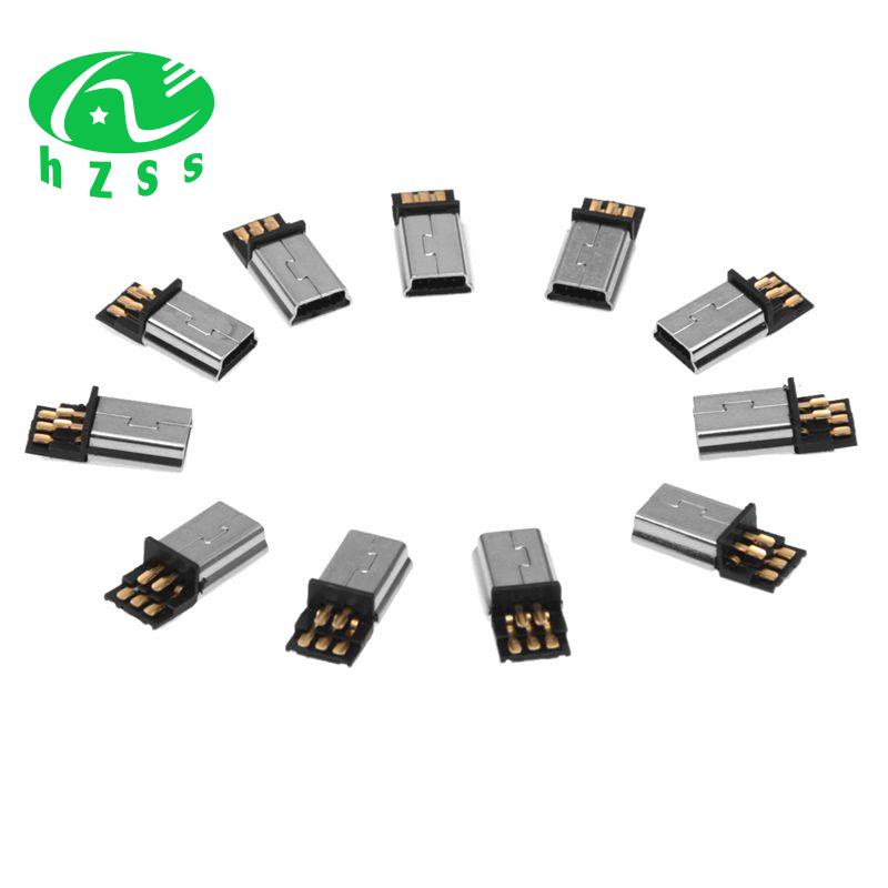 10 Pcs Mini USB 5 Pin Male Plug SMT Connector Sier Tone Dark Gray ...