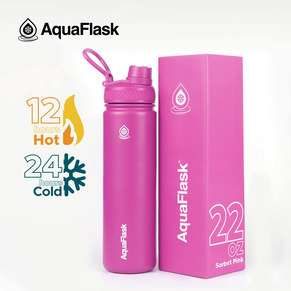 Aquaflask 22oz Sorbet Pink Wide Mouth with Spout Lid Vacuum Insulated ...