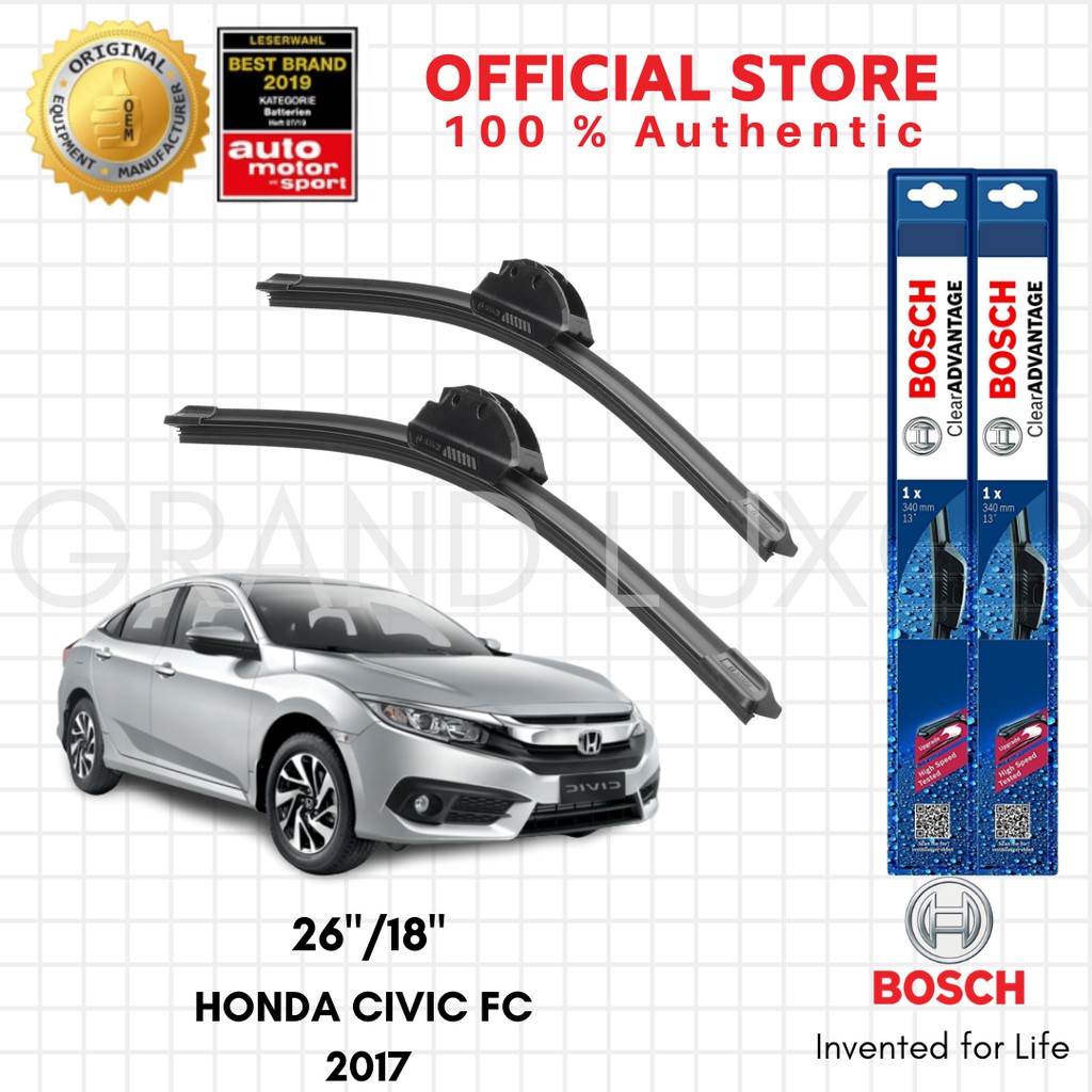 Bosch Clear Advantage Wiper Blade Set For Honda Civic (Fc) 2017Present
