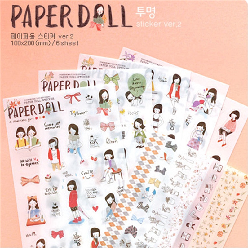6 Pcs New Paper Doll Style Cute Kawaii Sweet Girl Planner Stickers For ...