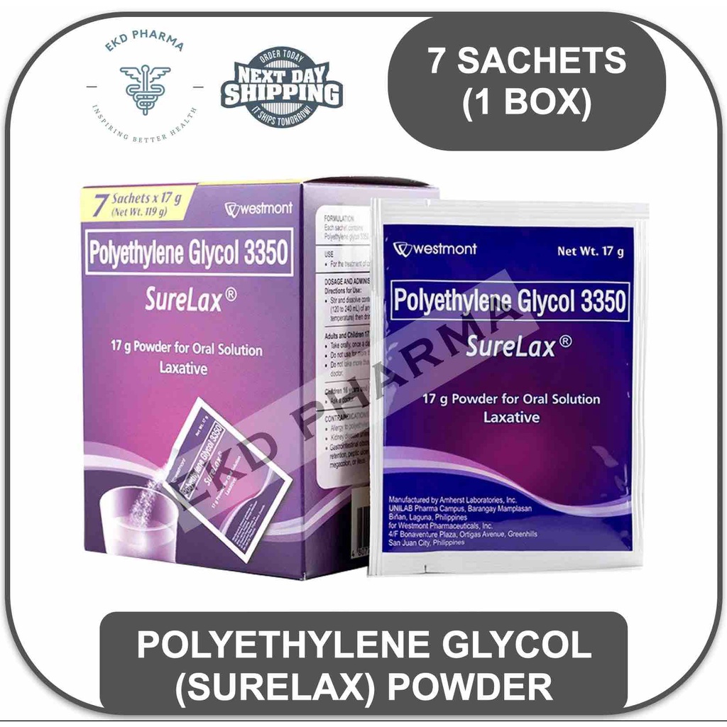 Polyethylene Surelax Powder Sachet 17g l 7 & 14 sachets l Expiry Date ...