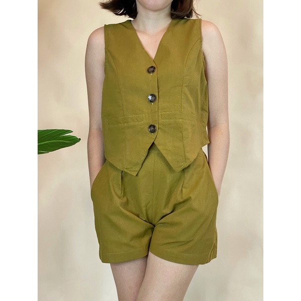 Linen Vest Top and Shorts Coords (SKY COORDS) | Shopee Philippines