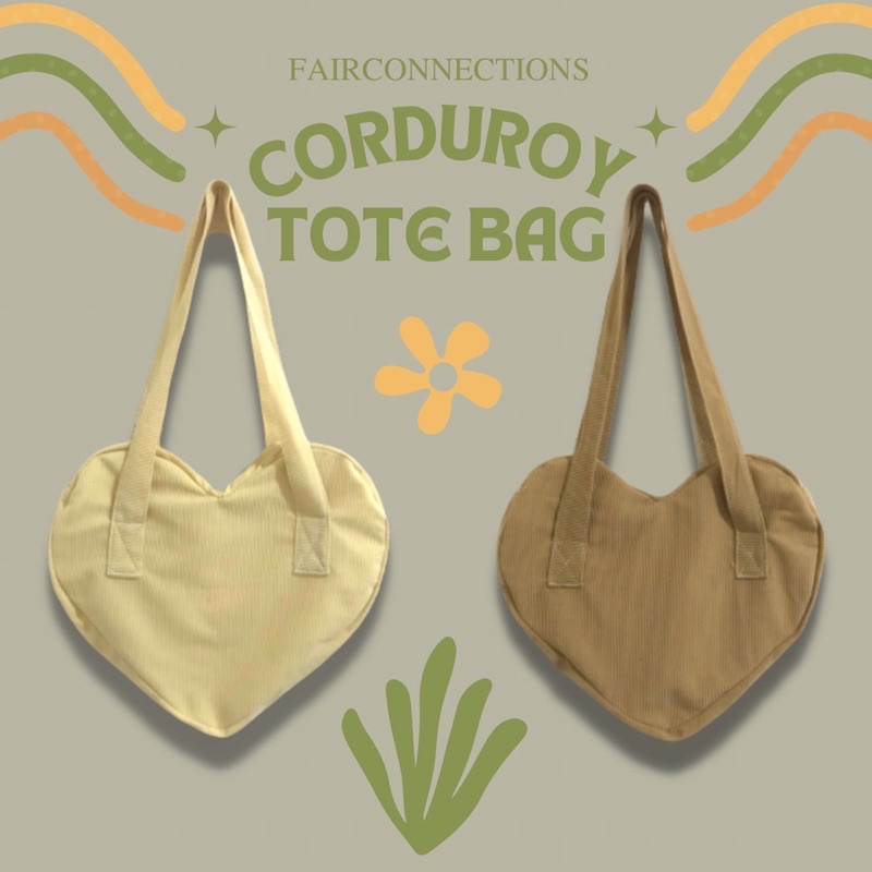Heart Corduroy Tote Bag fairconnections