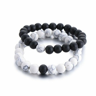 True Love Couple Bracelets- Howlite Beads Bracelet Set- Black Beaded Bracelet