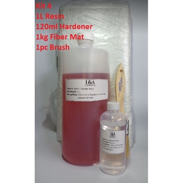Fiberglass Set (J4) -1kg Resin, 120cc Hardener, 1kg CSM, w/ Brush ...