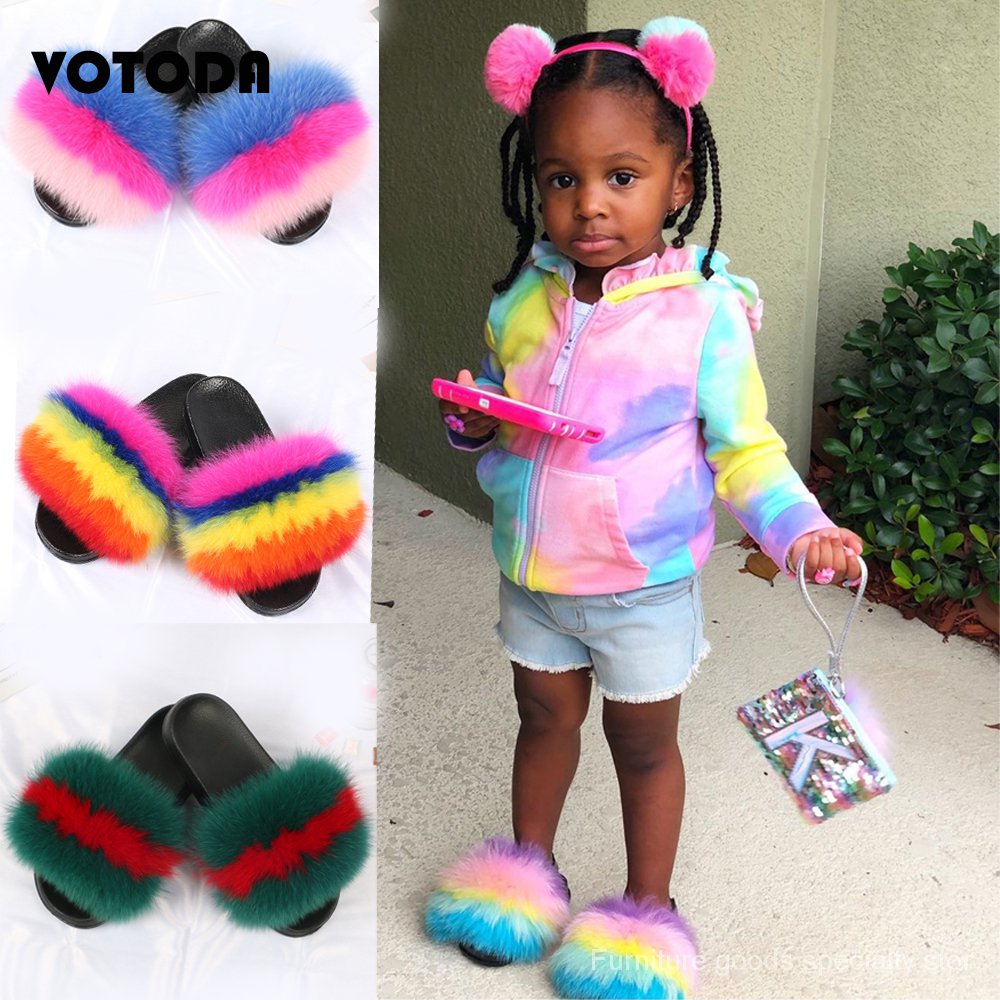 Kids best sale fur slides