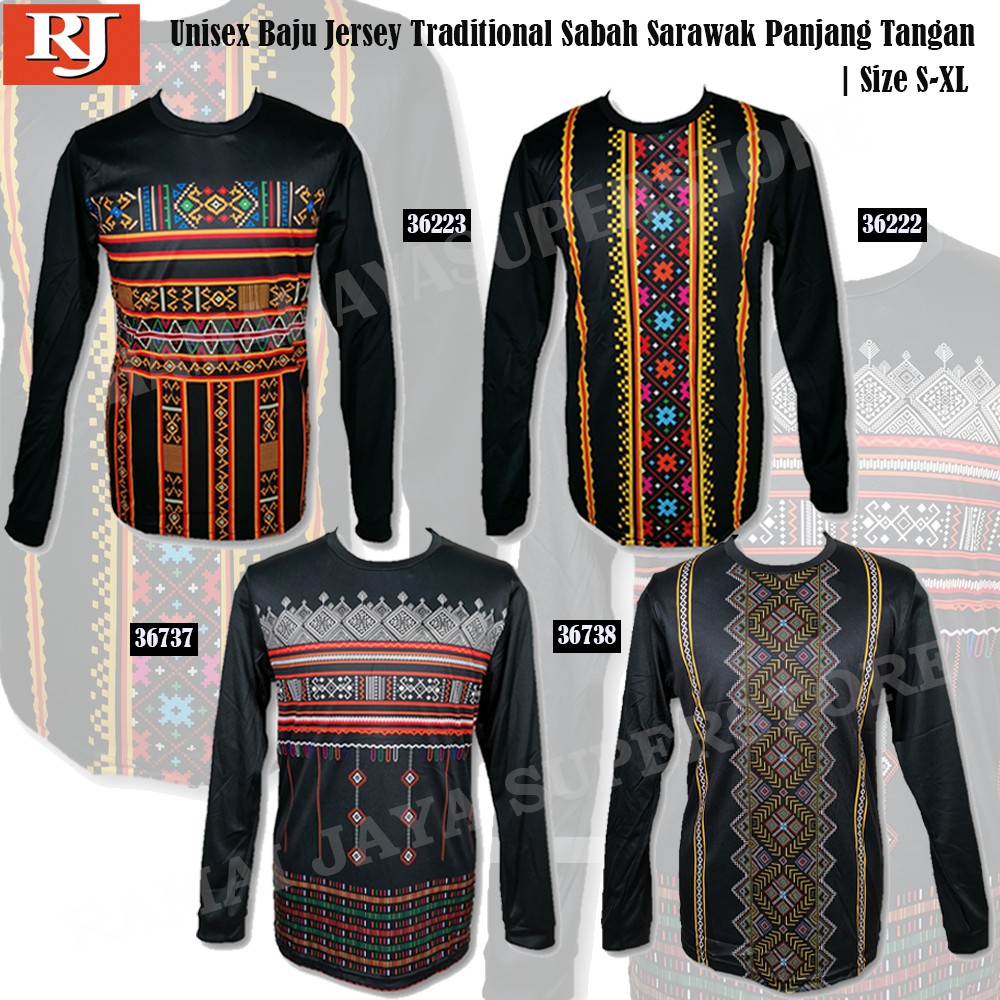 Hot Traditional Jersey Shirt Sabah Sarawak Ethnic Batik Long Sleeve ...