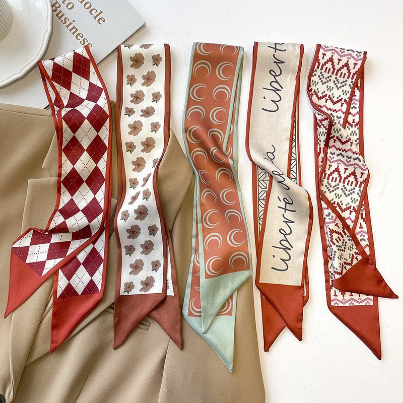 5-Piece Red Scarf Ribbon Small Silk Scarf Headband Narrow Hair Tie ...