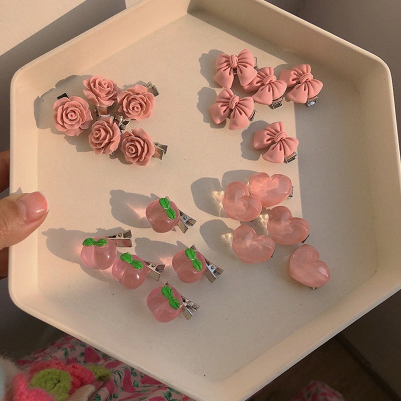 Babyhug Hair Pins And Clips With Bow & Heart Applique Pack of 5 - Pink