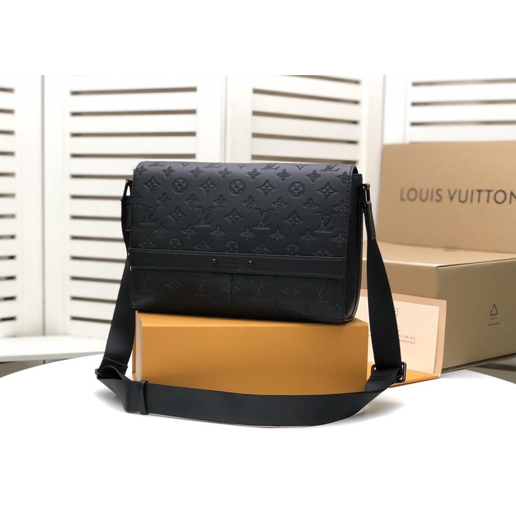 Louis Vuitton Monogram Embossed Leather Shoulder Messenger Bag Black