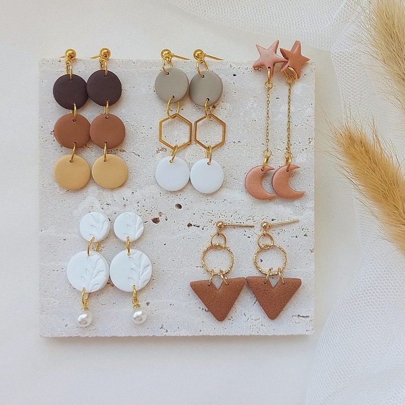 earrings polymer clay earrings neutral colours minimalist