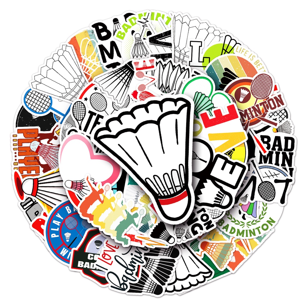 50pcs badminton set stickers sports sticker badminton racket waterproof ...