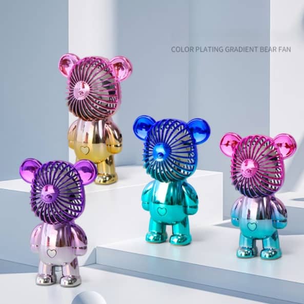 2022 New Color Plating Gradient Bear Fan Portable Electric Mini Fan ...