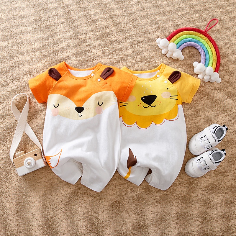 Baby Summer Clothes Cotton Short Sleeve Cartoon Animal Bodysuit Lion Fox  Design Jumpsuit Romper for Baby Boys Girls - Main Image