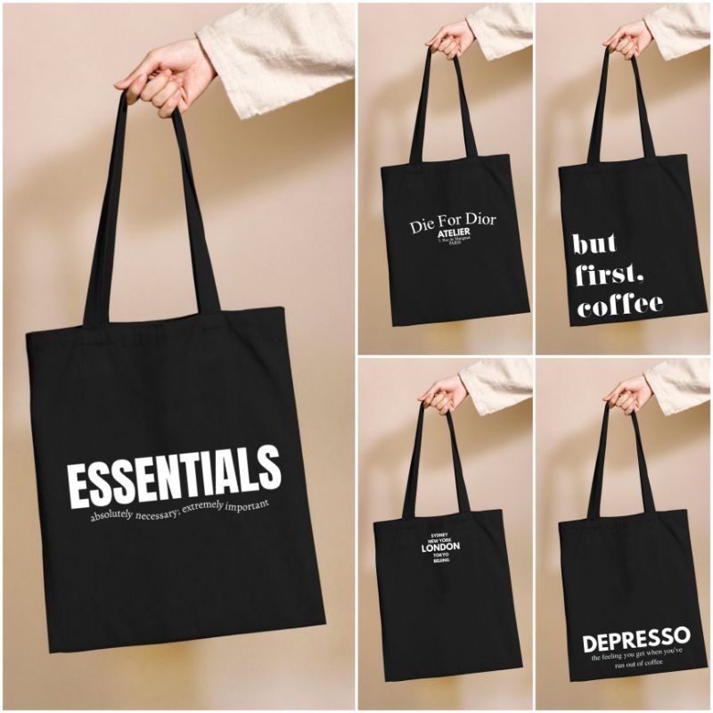 Trendy Black Canvas Totebag (with zipper)/Aesthetic Tote bag (Canvas