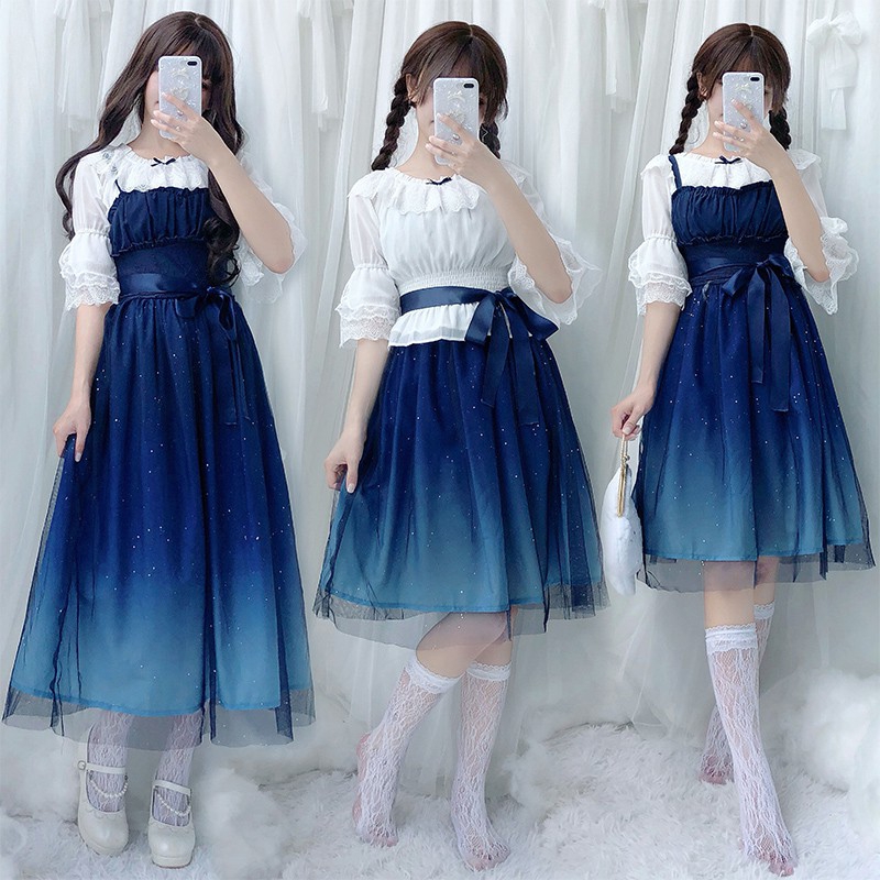 Lolita Dress Women Fairy Lolita JSK Starry Sky Long Dress Casual Maxi Dresses for party Shopee Philippines