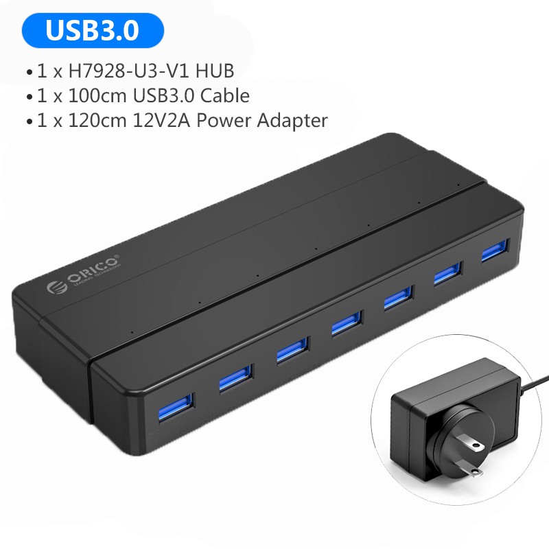 Orico USB 3.0 Hub 7 Ports 5 Gbps Splitter With 12v Power Adapter For ...