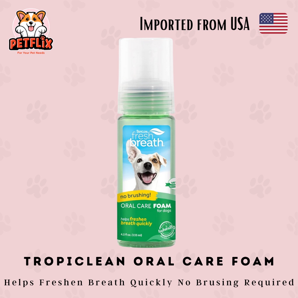 TropiClean Fresh Breath Oral Care Dog Dental Foam 4.5oz bottle