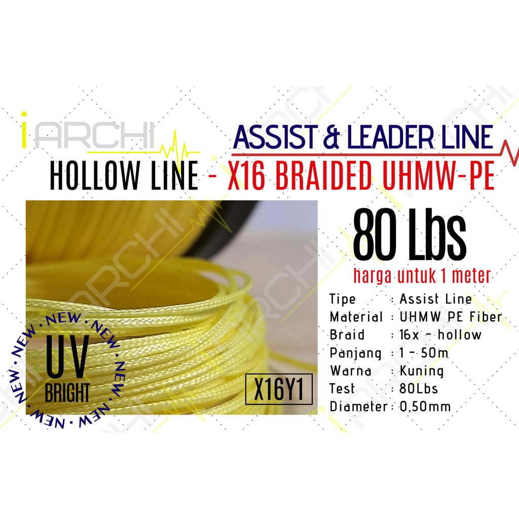 Wholesale 1 Assist Line 80lbs UHMW PE Hollow X16 Yellow Thread Rope ...