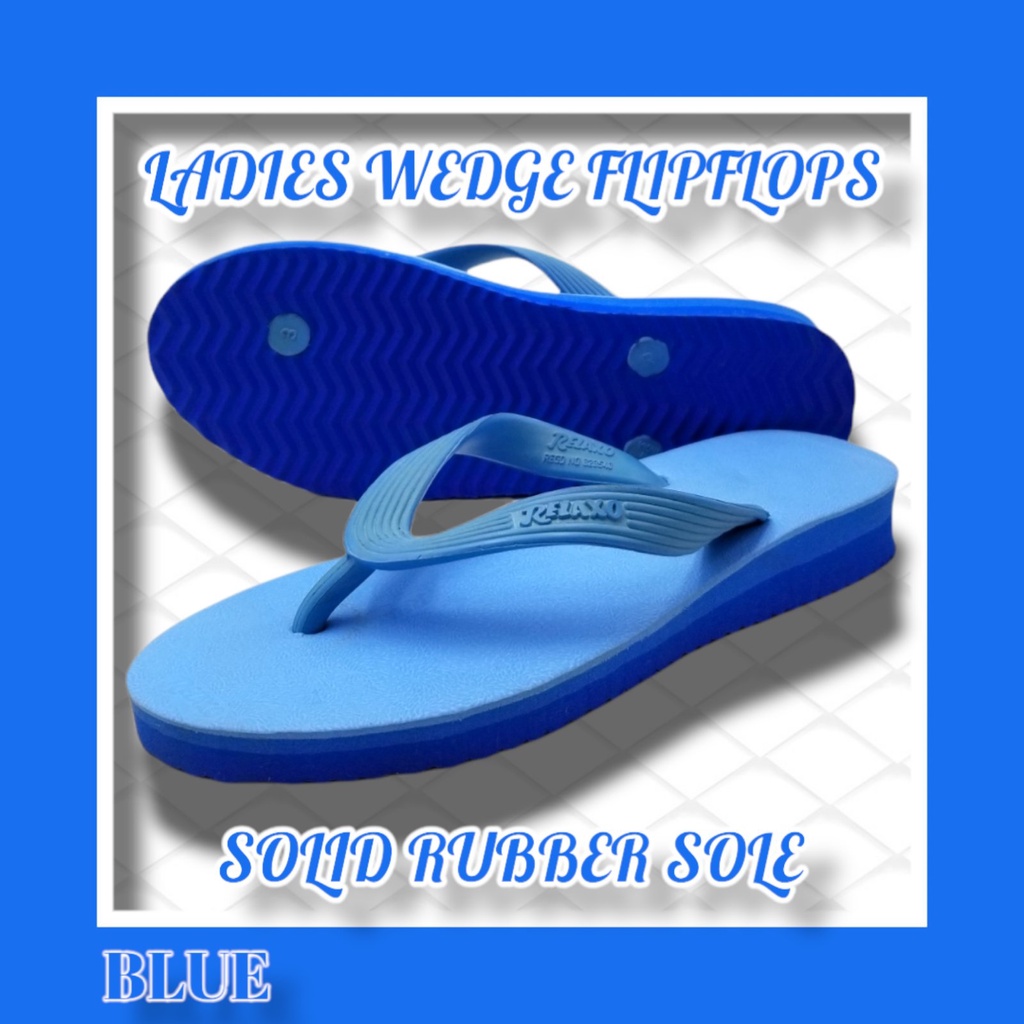 Ladies Semi Wedge color casual wear rubber flip flops Size Blue Shopee Philippines