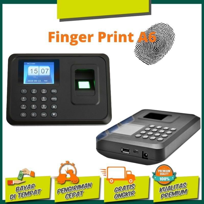 MESIN Finger Print Machine A6 Biometric Time Attendace Fingerprint ...