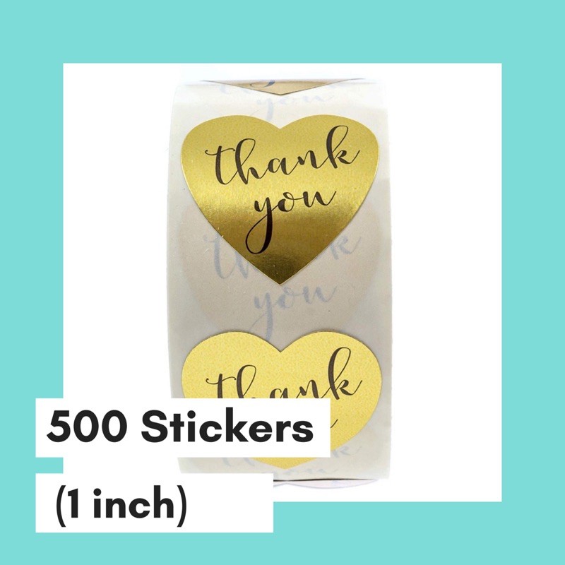 500 Pcs Thank You Stickers Gold Heart 1 Inch | Shopee Philippines