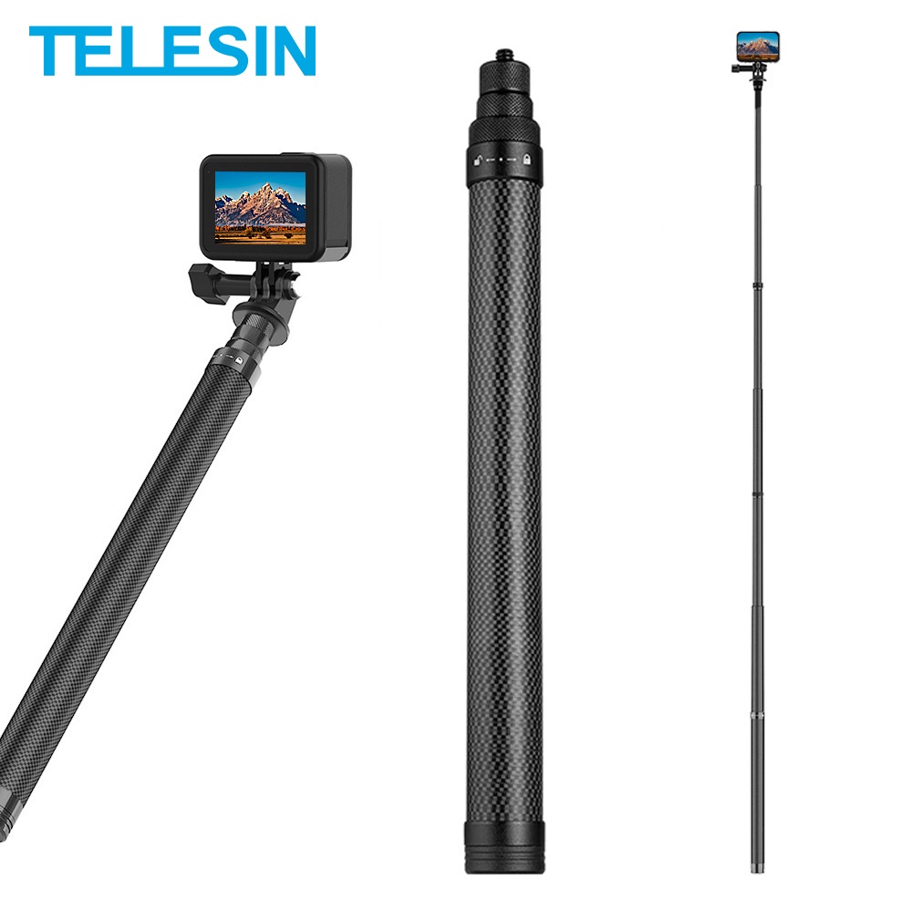 TELESIN 116cm Carbon Fiber Monopod Selfie Stick Extendable 1/4 Screw
